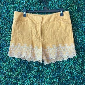 LOFT Yellow High Waist Lace Trim Shorts